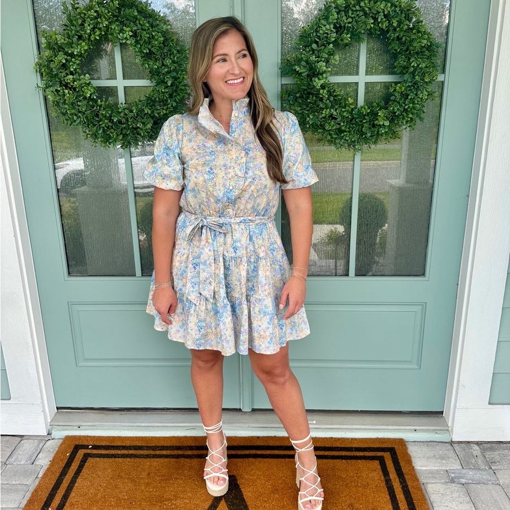 Floral Blue and White Dress